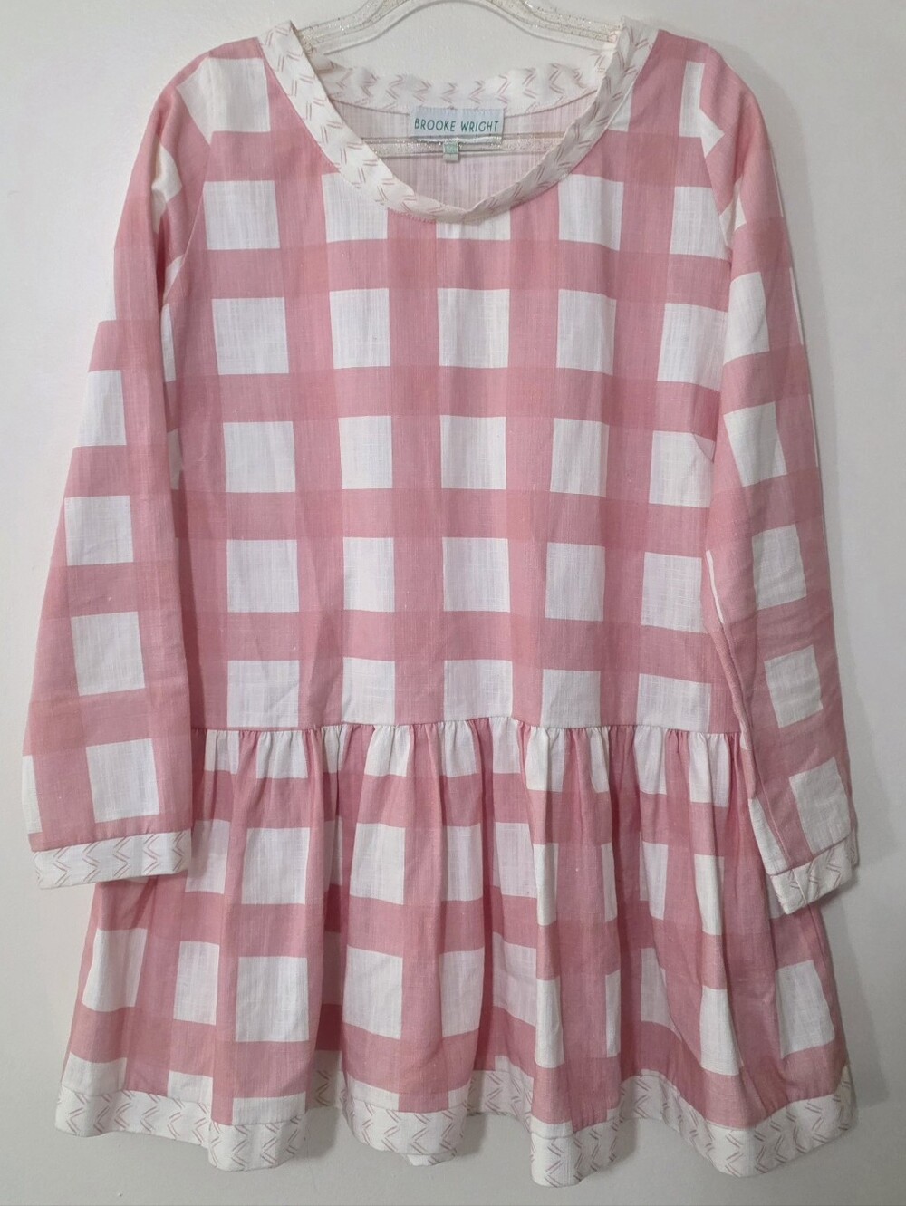 Brooke Wright Pink White Gingham Peplum Tunic Southern Preppy Cottagecore Small